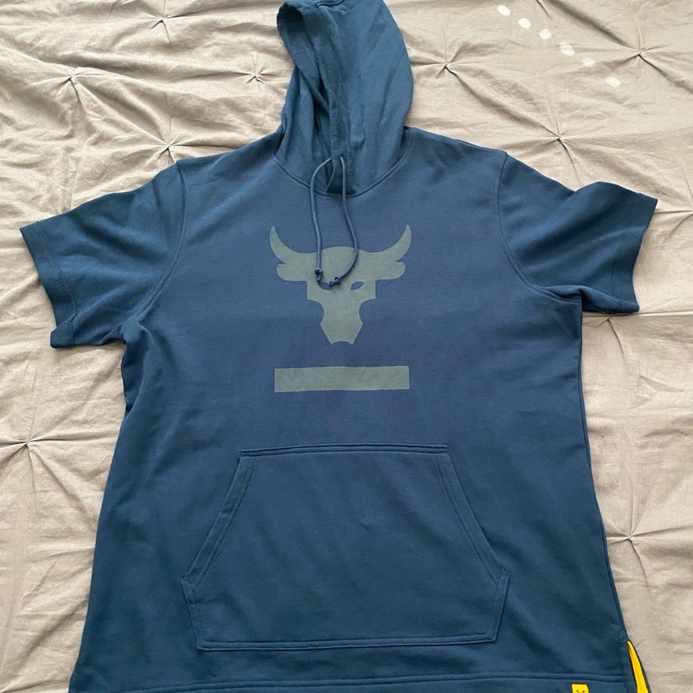 PROJECT ROCK UA Terry Short Sleeve Hoodie (Blue)